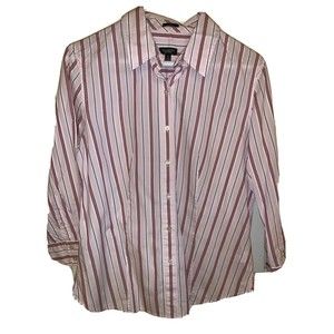 Talbots Womens 6 Blouse Button Down Shirt Pink Striped Semi Sheer Long Sleeves